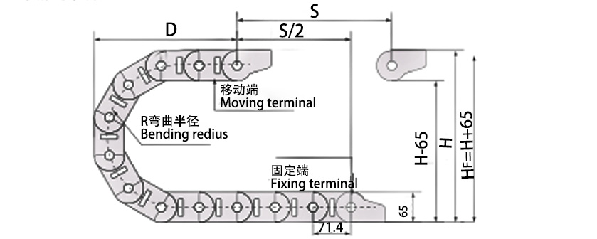 45系列高負(fù)載型拖鏈主要技術(shù)參數(shù)圖