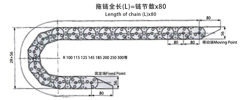 TL80型鋼鋁拖鏈安裝尺寸圖